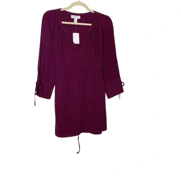MOTHERHOOD Maternity burgundy blouse with back tie. Size L - Picture 2 of 9